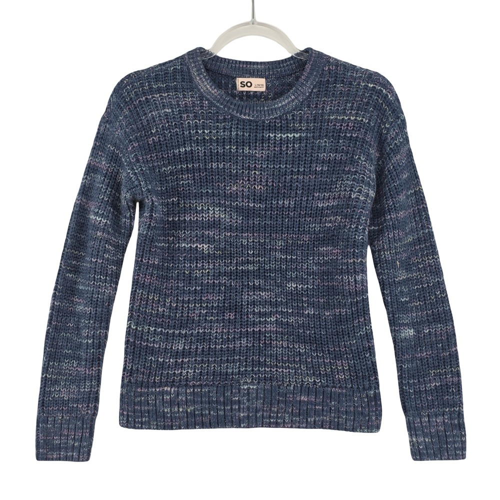 SO Marled Space Dye Chunky Knit Blue Preppy Crew Neck Sweater Womens L